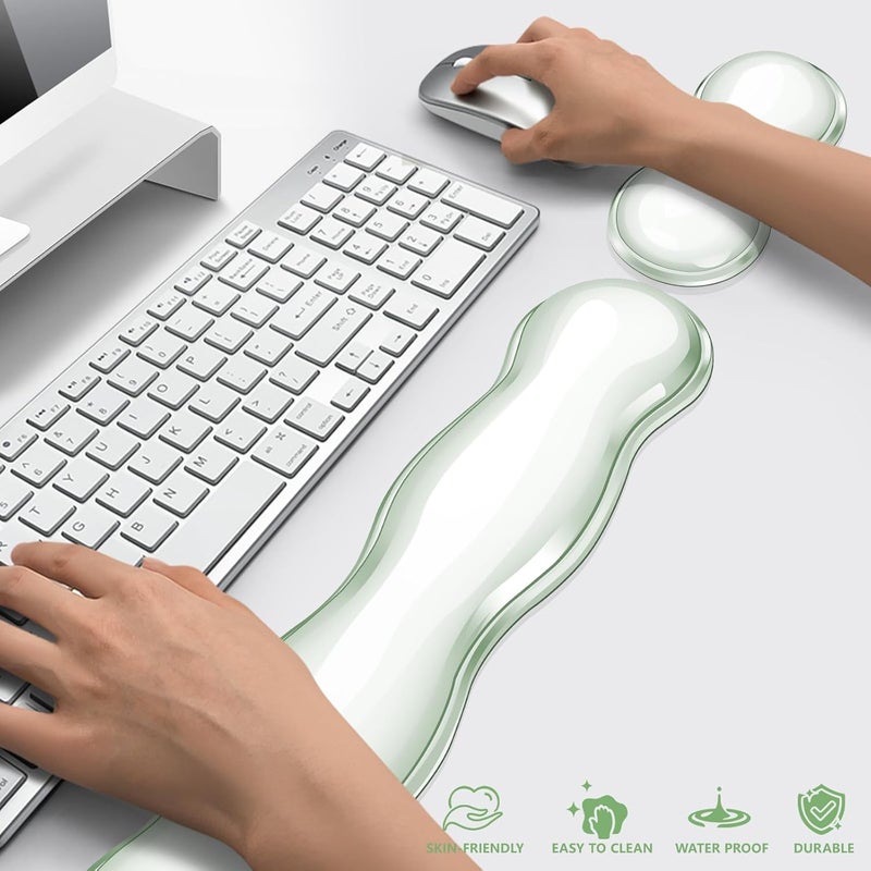 KEPUTAIER Gel Keyboard and Mouse Wrist Rest, Cute Wrist Support and Arm Support Keyboard Rest for Keyboard and Mouse Typing Pain Relief，Suitable for Office/Computer/Laptop/Gaming（Transparent Green Set ） - Image 5